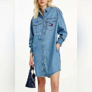 Tommy Hilfiger Denim Blue Jean Shirt Dress Jacket Snap Button